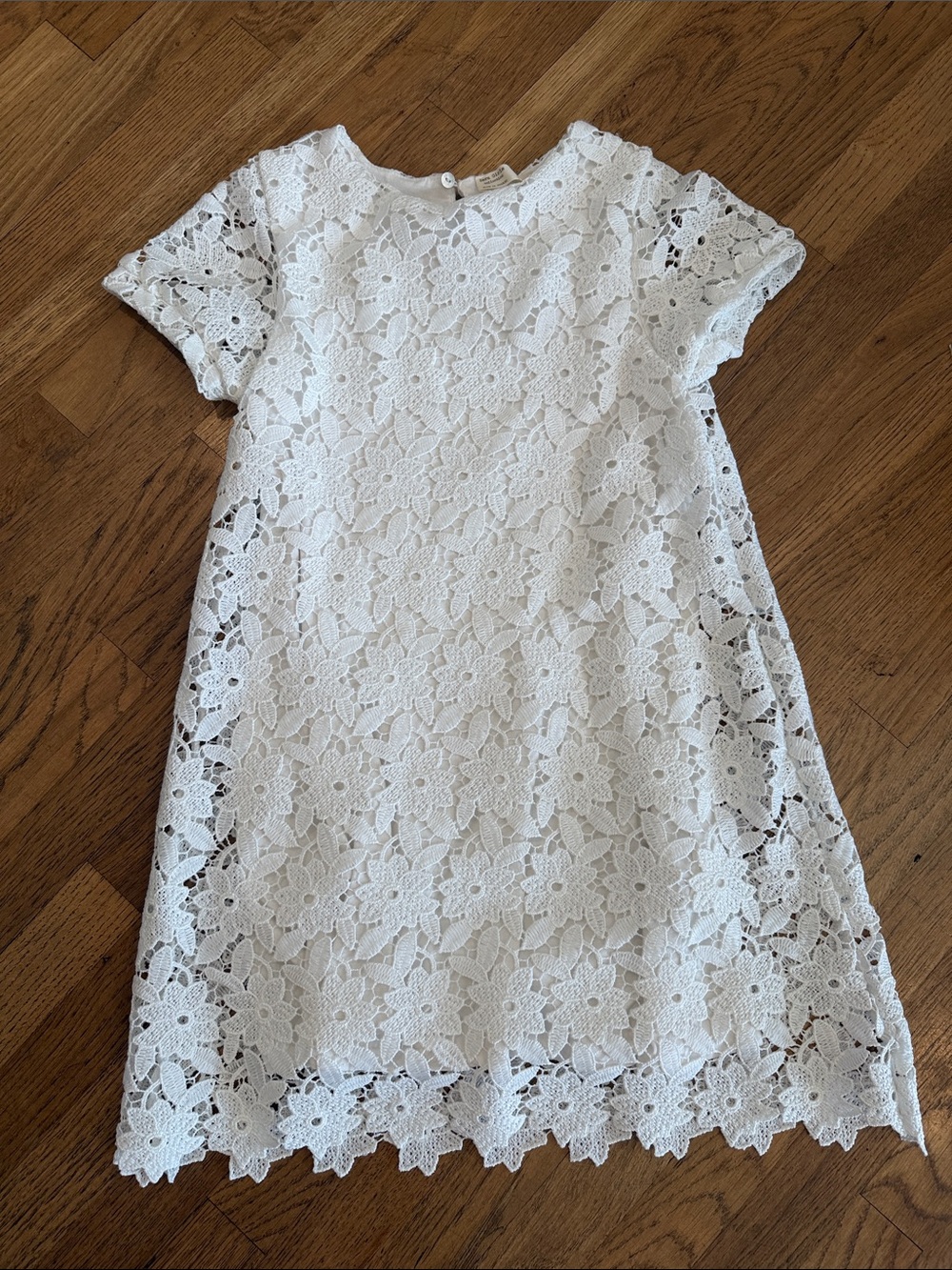Zara girls White Floral Lace Short Sleeve Shift Dress size 9
